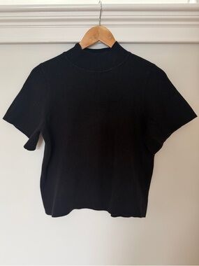 Moth Black Short Sleeve Mock Neck Knit Top